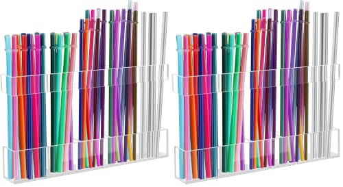 Malldii 9.5" Large Acrylic Straw Holder for Cabinet Door - Reusable Tumbler Straw Organizer Storage, Small Kitchen Accessories Container, Ultra Sticky Cupboard Door Mounted (Transparent)