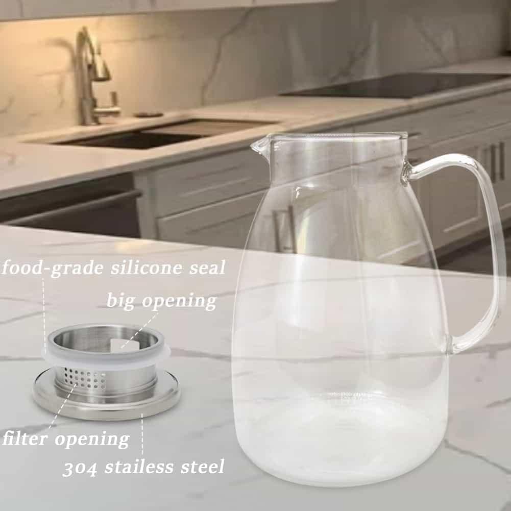 Glass Pitcher with Lid and Handle, 68 oz Heat-Resistant Borosilicate Carafe