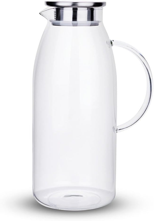 Purefold 100 Ounces Large Glass Pitcher with Lid, Hot/Cold Water Glass Jug