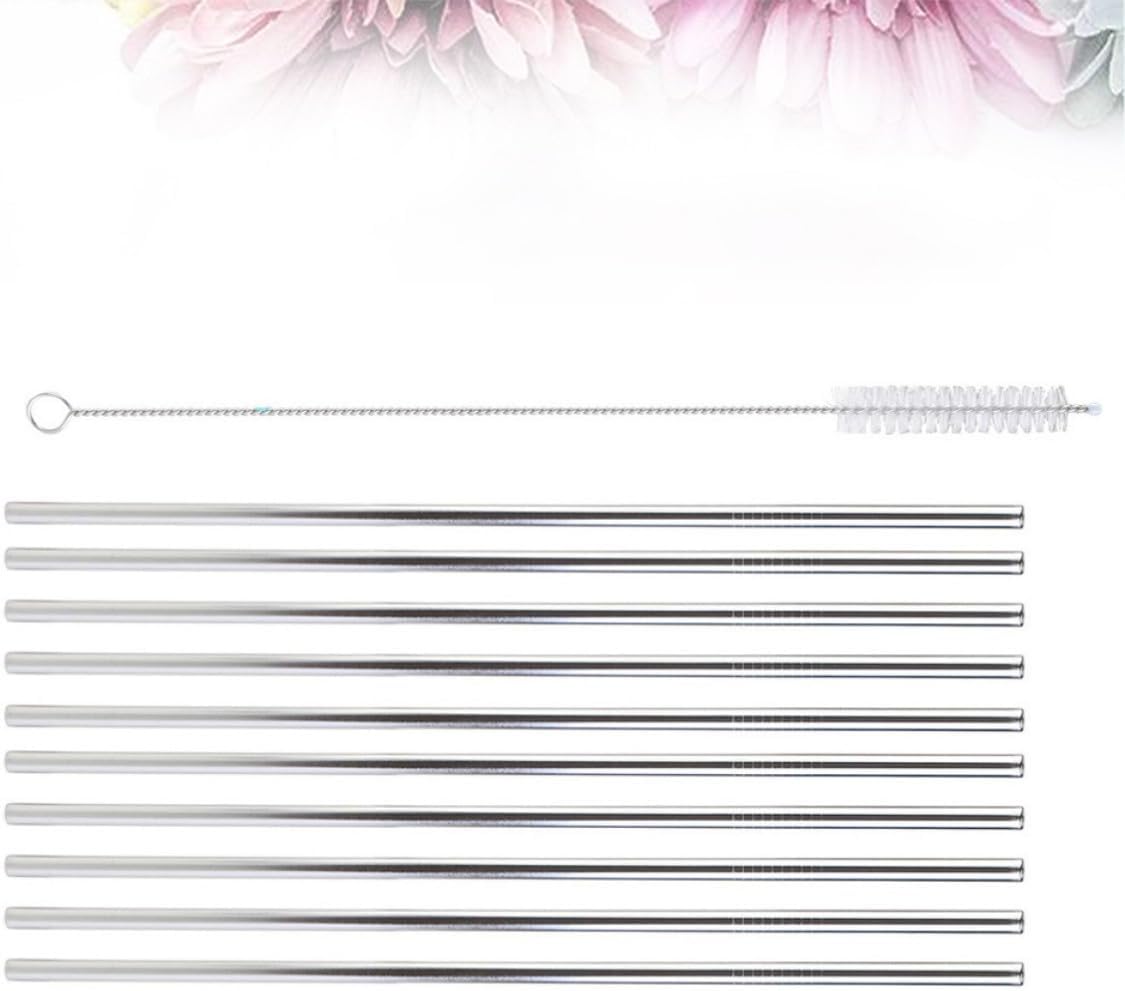 11pcs Straight Drinking Straws Brush Set Stainless Steel Reusable