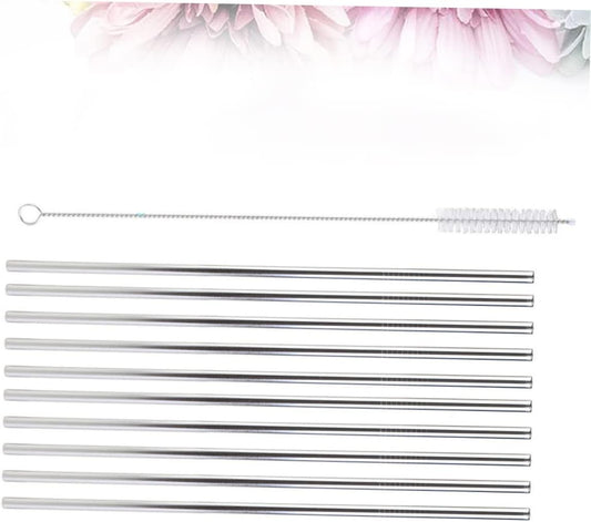 11Pcs Stainless Steel Straight Drinking Straws with Brush Reusable