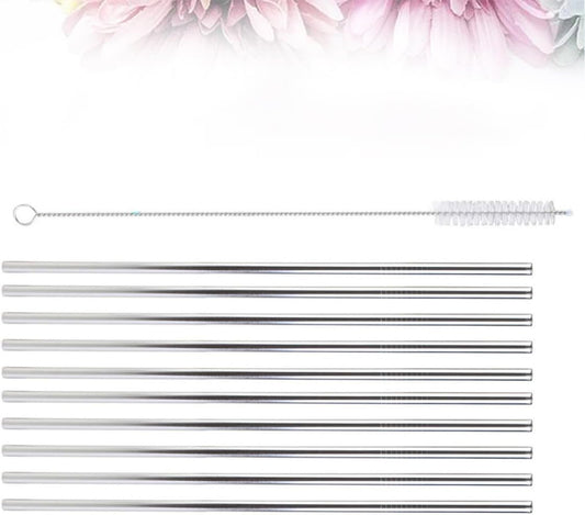 11pcs Stainless Steel Drinking Straws with Brush Reusable Straight