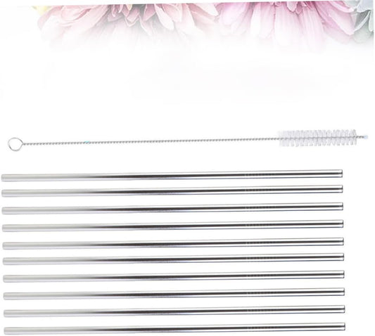 Straight Drinking Straws Set Reusable Stainless Steel 11pcs