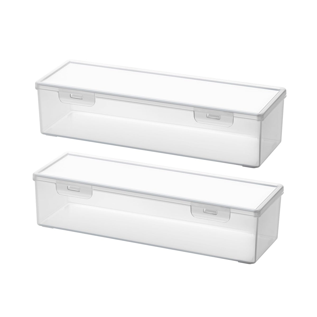 Vidifor Clear Craft and Art Supply Storage Organizer, Small Deep Strips Container with Lid for Makeup, Paint Brush, plastic straws, Tools, Crayon, Stackable (Clear-2pack)