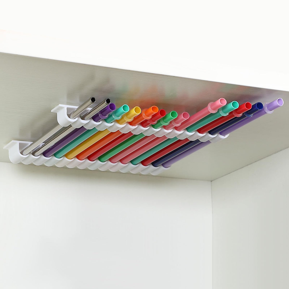 Baderke Straw Holder for Cabinet Reusable Straw Organizer, White, Classic