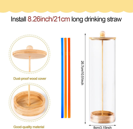 Long Straw Dispenser, Reusable Storage Container Plastic Drinking, Clear Acrylic Straw Holder Dispenser Organizer with Lid for Counter, Holds Straws Up to 9.1 Inch