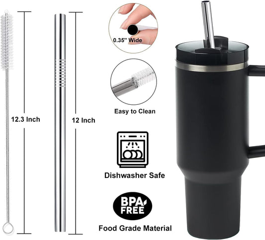 Vinaco 4 Pack 0.35" Wide Bore Reusable Stainless Steel Smoothie Straws
