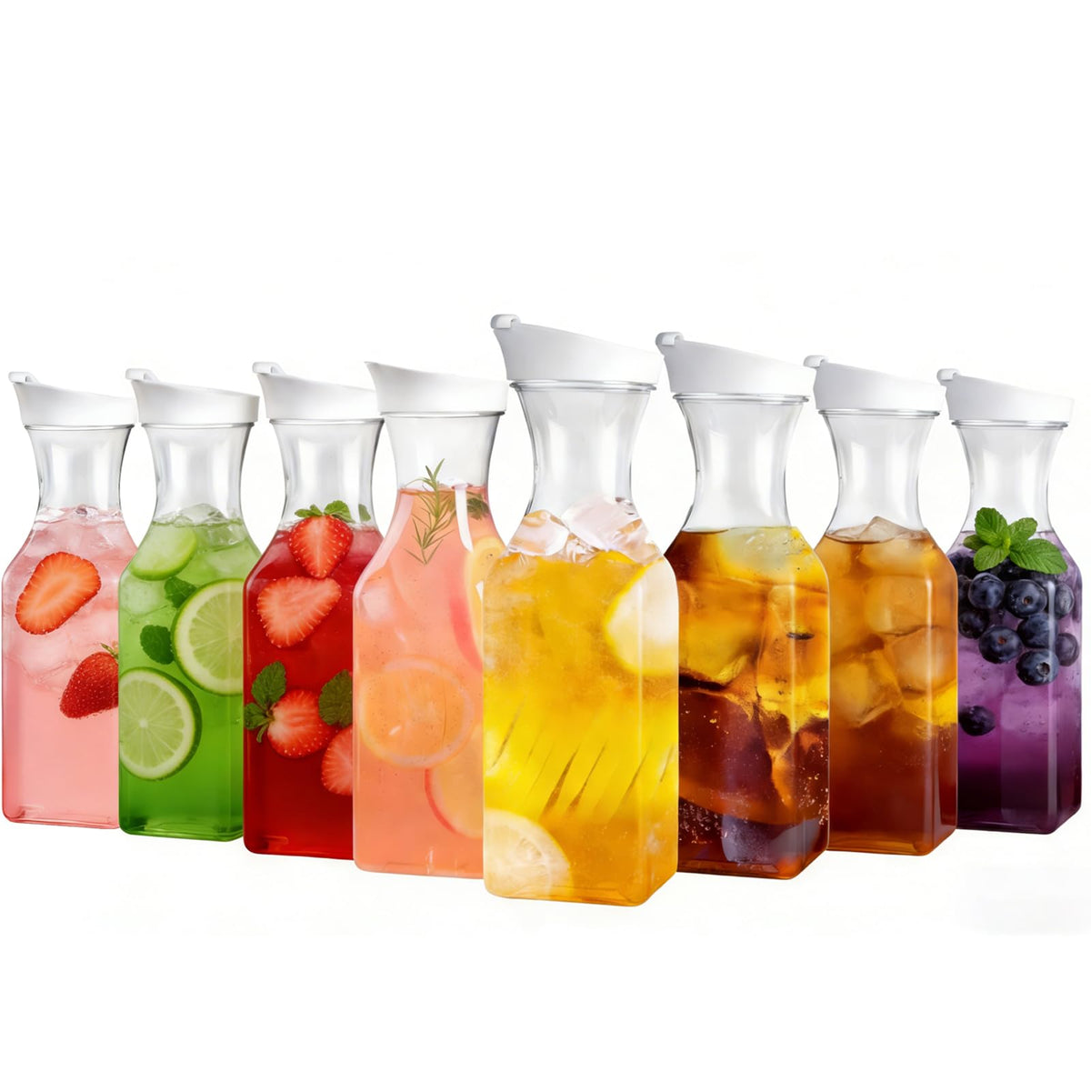 Set Of 2 Plastic Carafe With Lid, 50 Oz Mimosa Bar Supplies, Large Plastic Water Pitcher, Square Base Juice Containers For Party, Milk Container, Beverage Containers For Fridge- HAND WASH ONLY
