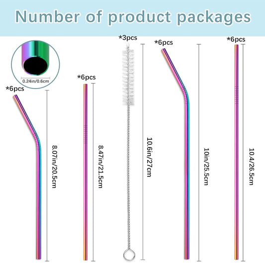 27 Pack metal straws reusable,12 Pcs Straight +12 Pcs Bent 3 Pcs Cleaning Brushes Included,stainless steel straws for 20oz and 30oz Tumblers Dishwasher Safe