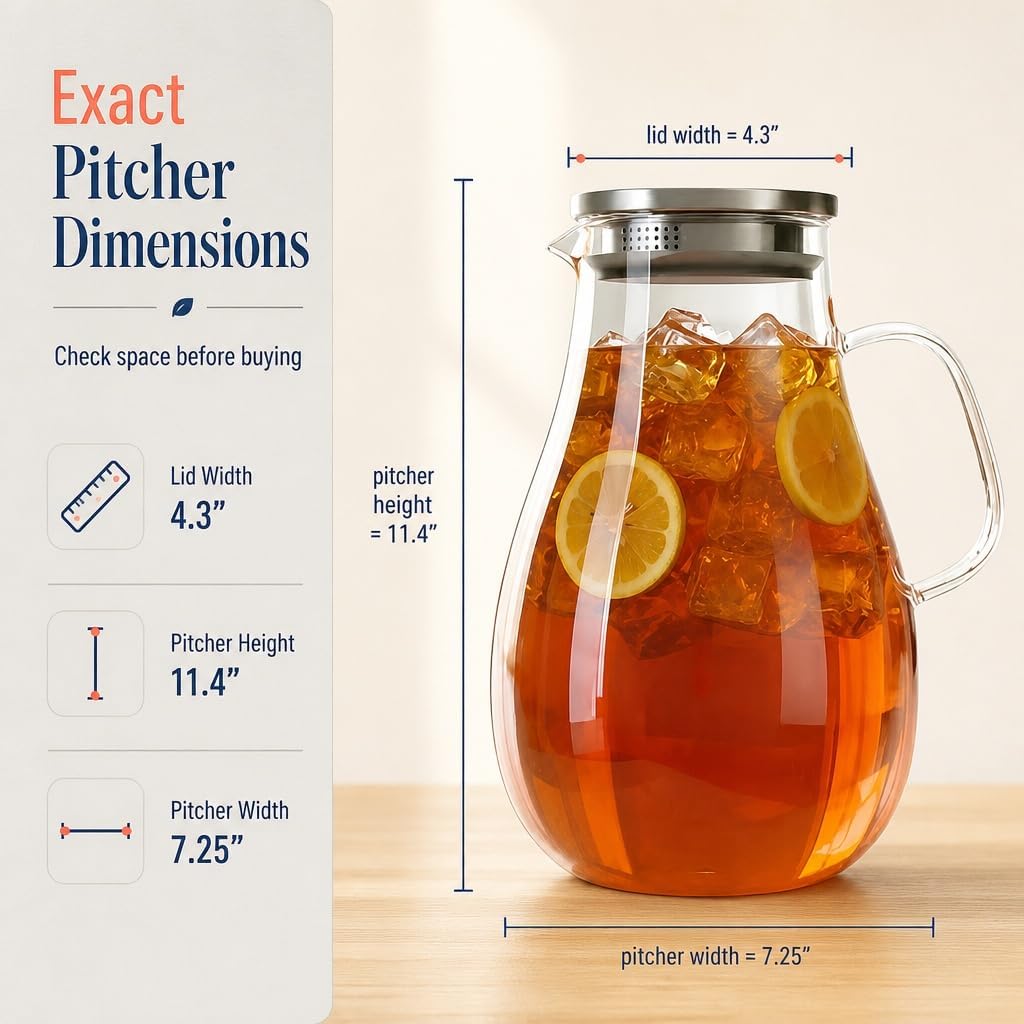 1 Gallon Glass Pitcher with Lid, Borosilicate with Extra Wide Mouth