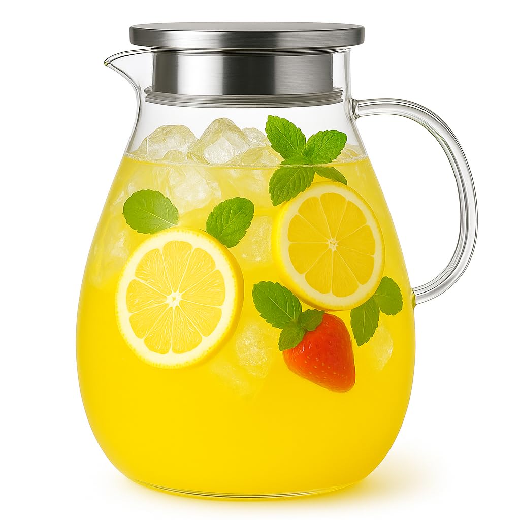 Glass Pitcher with Lid, 1 Gallon / 128oz Glass Water Jug for Hot and Cold Drinks, Iced Tea, Juice, and Beverage Carafe
