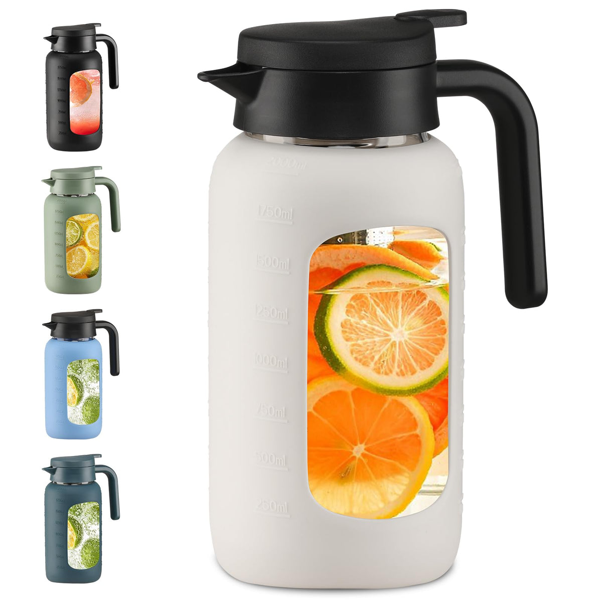 68oz Glass Pitcher with Handle and Lid,Borosilicate Leakproof Glass Water Pitcher for Fridge, Multifunctional Iced Tea Pitcher Glass Carafe for Cold Brew Lemonade Juice and Sun Tea