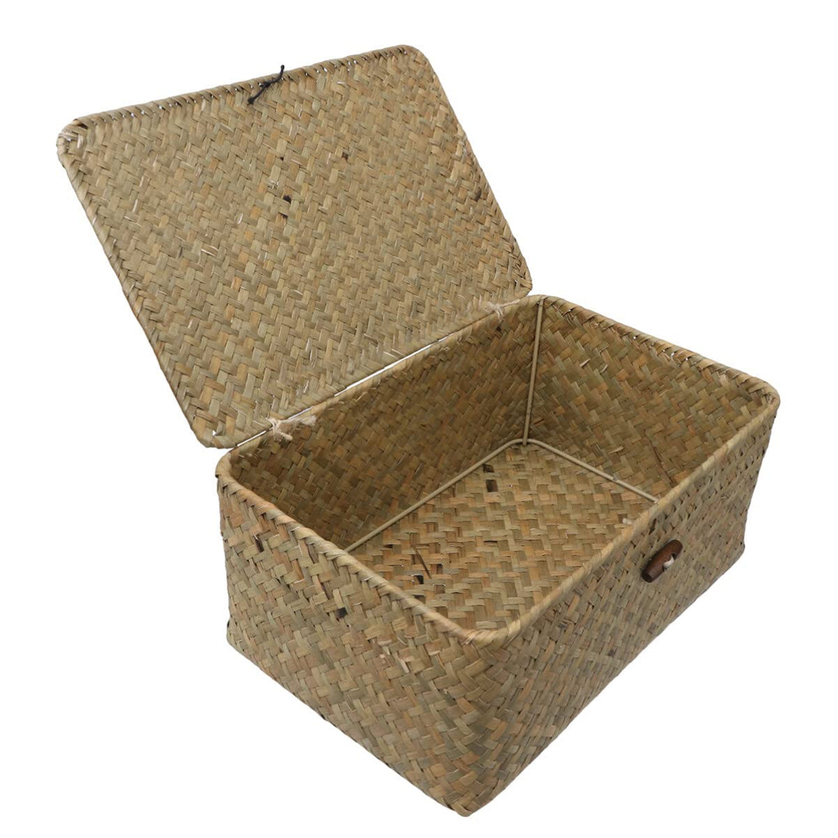 STOBAZA Straw Woven Basket Lid for Storage Medium Rattan Sundries Organizer Box for Bedroom and Home Decor Orange