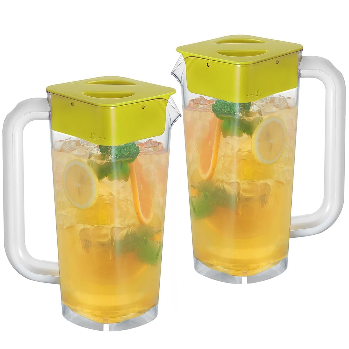 CURTA 1 Pack 2 Liters/68 oz Plastic Pitcher with Lid & Handle for Kitchen,ICED JUICE and Coffee Carafe Beverage Serveware, Acrylic Water Jug for Hot/Cold Drinks&lemonade