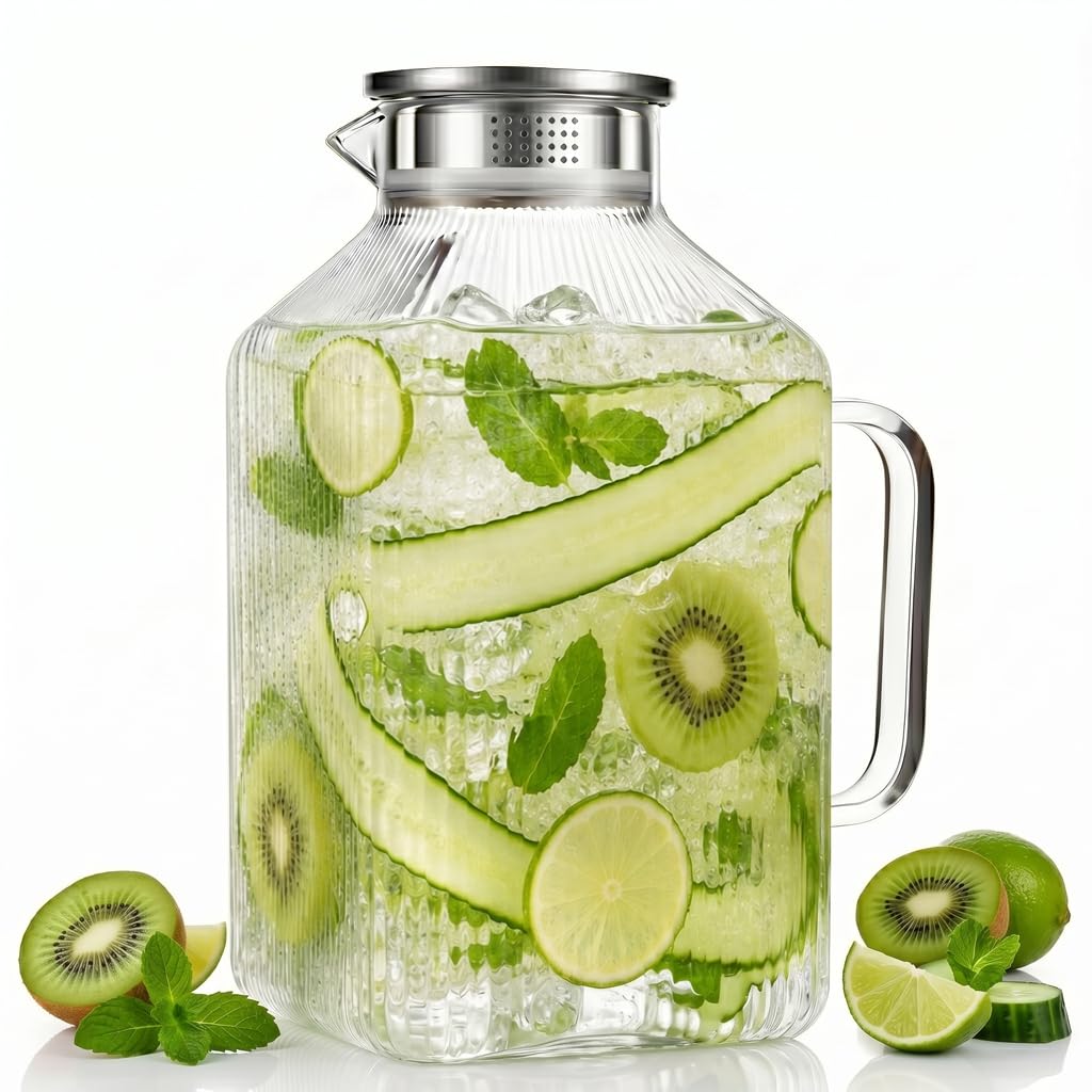 1 Gallon/3.8L Glass Pitcher with Lid and Spout, Borosilicate Glass