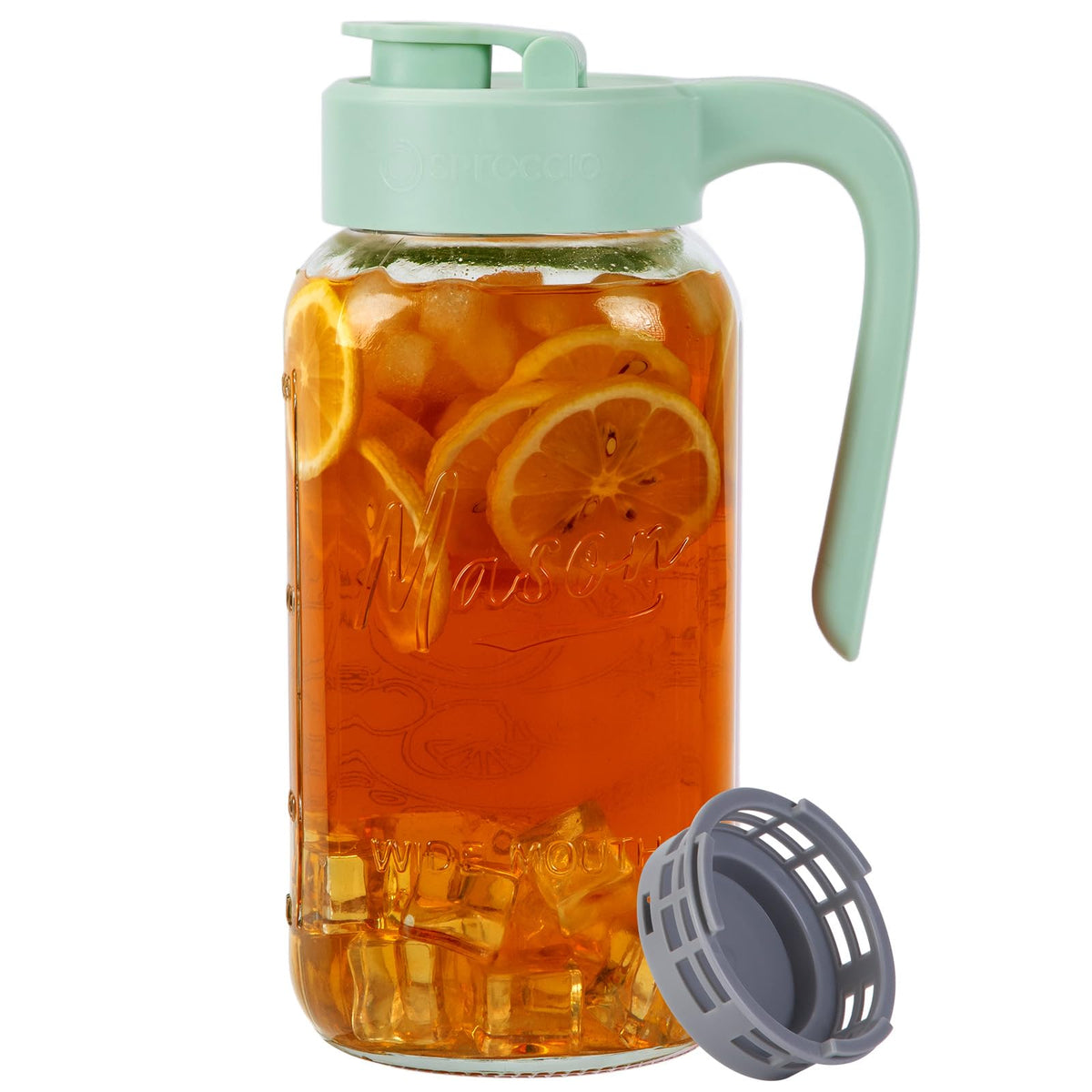 Mason Jar Pitcher with Tea Filter, 64 oz Glass Pitcher with Lid