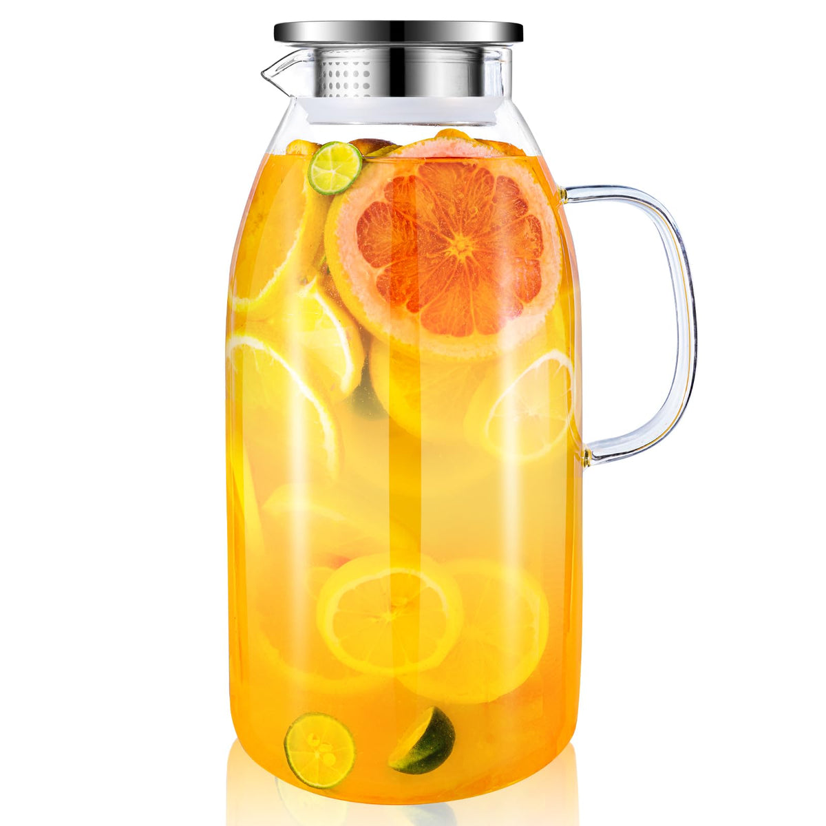 Glass Pitcher, veecom 80oz Water Pitchers with Lid and Spout for Drinks, Hot&Cold Beverage, Juice, Iced Tea Pitcher for Fridge, Borosilicate Glass Carafe/Jug with Brush