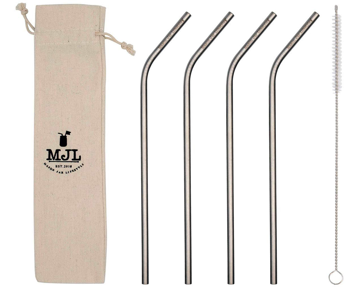 Short Stainless Steel Straws, 6 Inch Bent Thin Metal Straws with Cleaning Brush & Bag, Reusable Drinking Straw for Cocktail, Small Cups, Half Pint Mason Jars, Portable Metal Straw