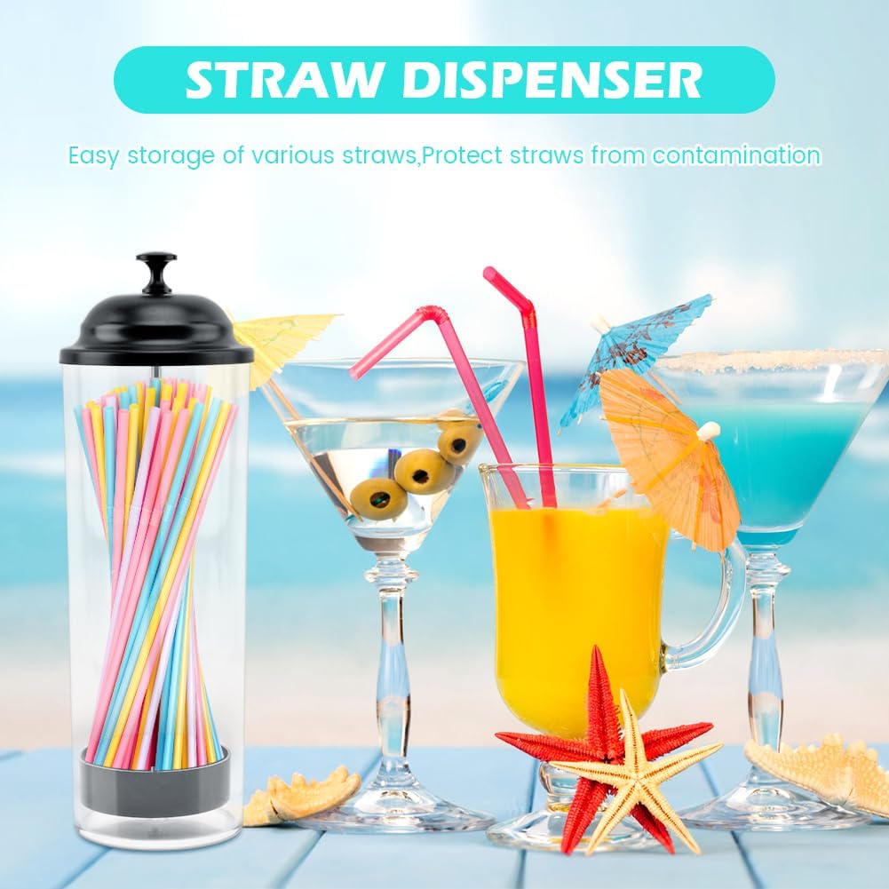Straw Dispenser Holder for Standard Size Drinking Straws, Clear Plastic Drinking Straw Container with Lid for Kitchen Bar Party Counter, Holds Straws up to 8.5 Inches