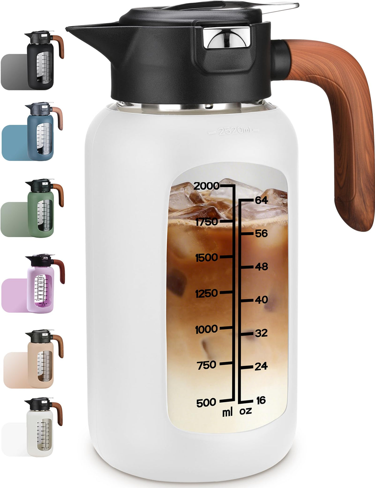 84 oz/2.5L Glass Pitcher with Lid and Handle, Leak-Proof & BPA Free, Fridge