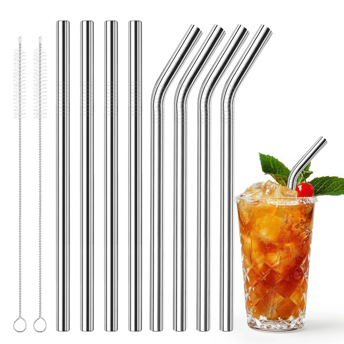 Reusable Metal Straws, 8.5”x0.47” Extra Wide Stainless Steel Straws