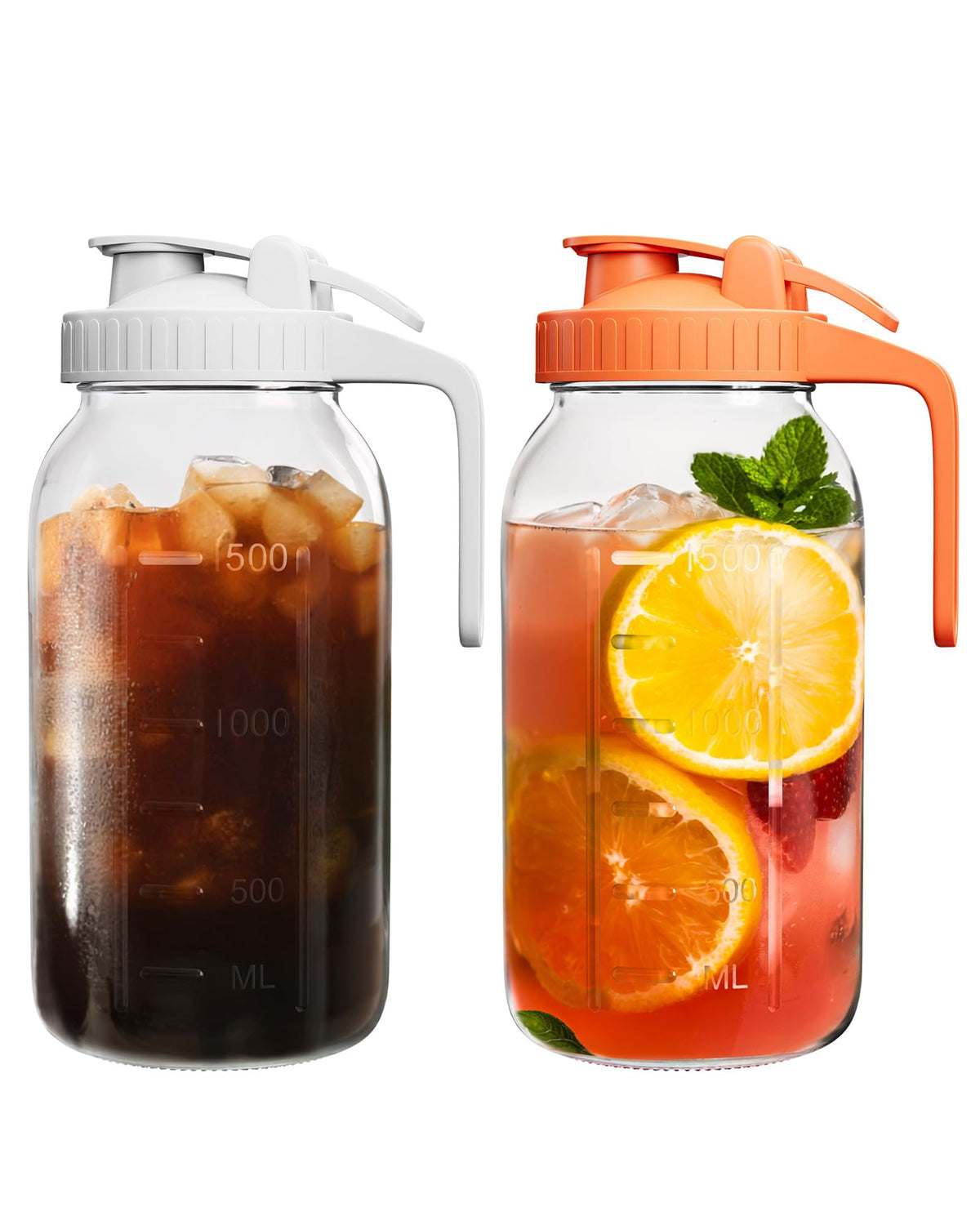 64oz Mason Jar Pitcher, Glass Pitcher with Lid for Tea & Cold Brew