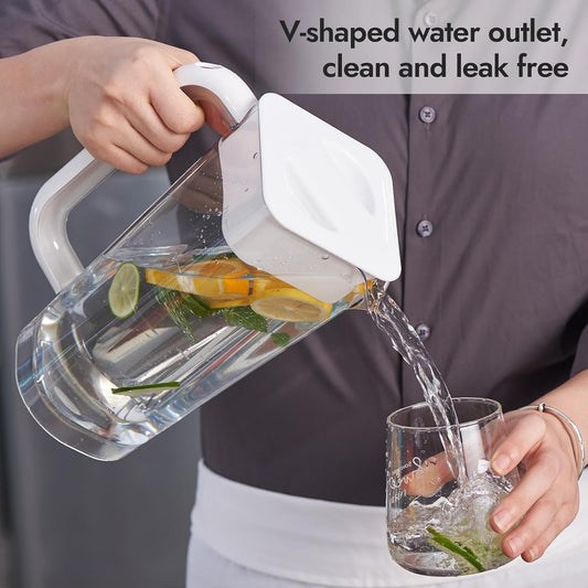 CURTA 1 Pack 2 Liters/68 oz Plastic Pitcher with Lid & Handle for Kitchen,ICED JUICE and Coffee Carafe Beverage Serveware, Acrylic Water Jug for Hot/Cold Drinks&lemonade