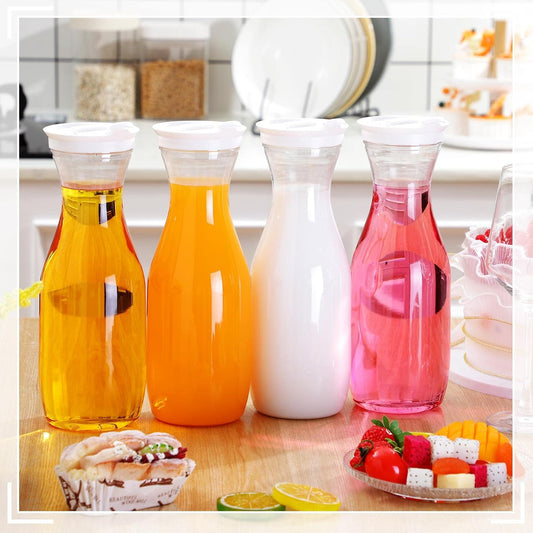 Gejoy 24 Pcs Plastic Water Carafe with Lid 32 Oz Clear,White Cap