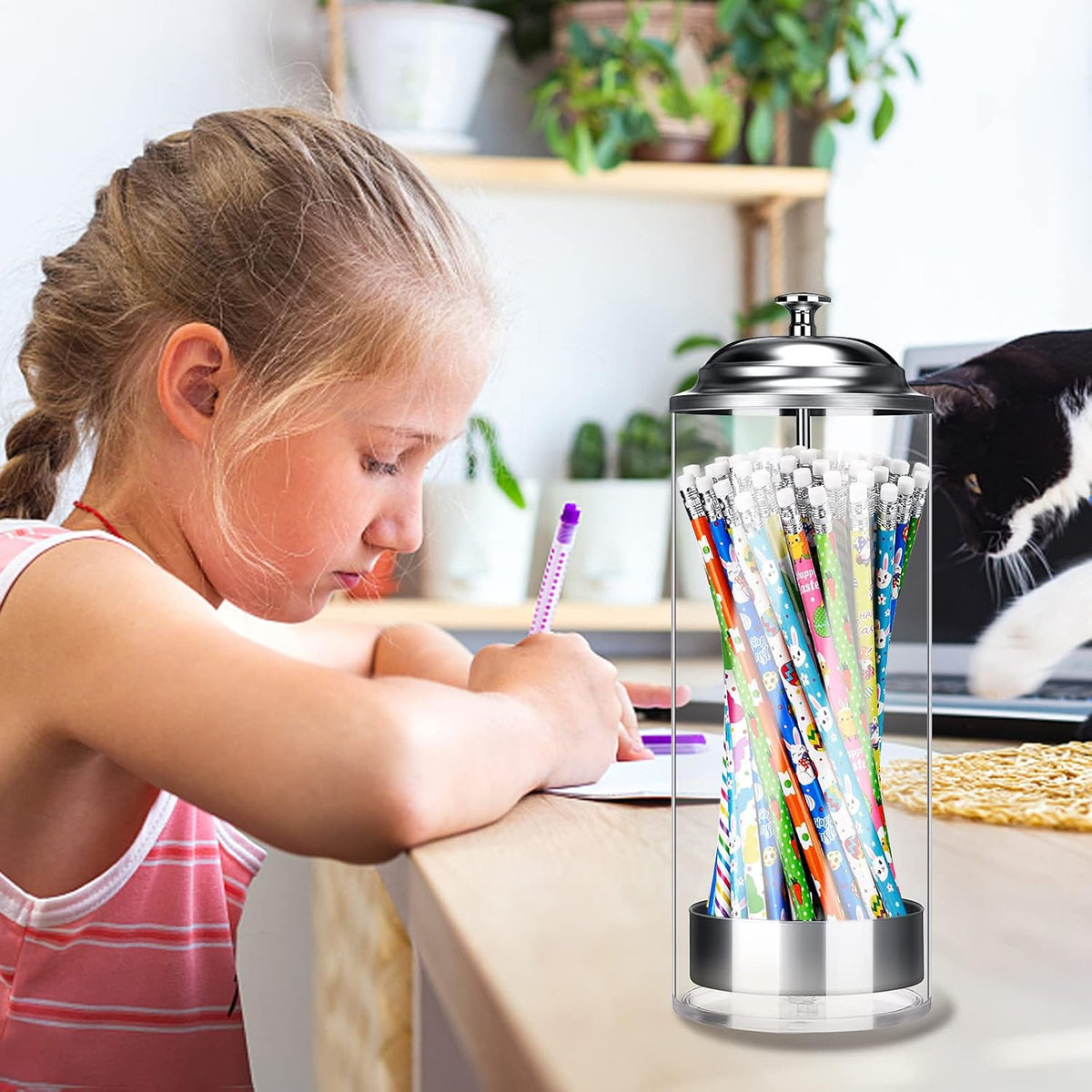 Glass Straw Dispenser Holder with 100PCs Straws & Stainless Steel Lid - Transparent Drinking Straw Organizer Dispenser for Kitchen