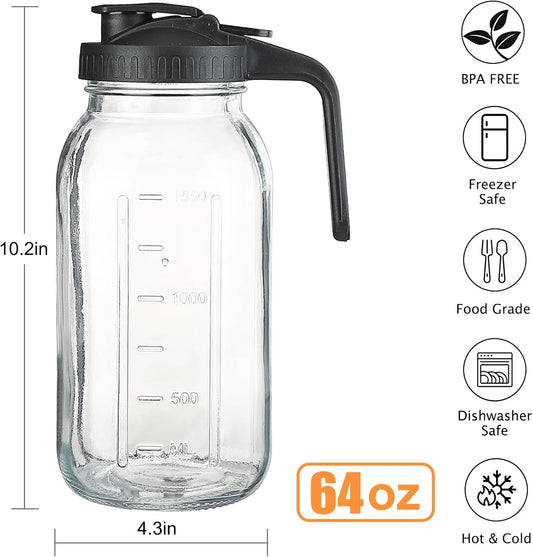 3Pack 64OZ Glass Mason Jar Pitcher with Pour Spout Lid