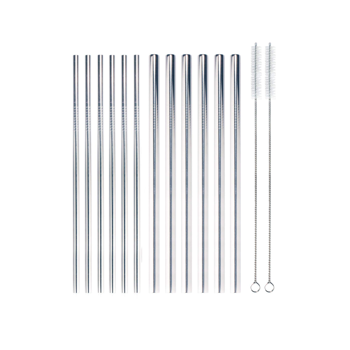 BambooMN Reusable Stainless Steel Metal Drinking Straws - 8.5" Thick Straight Straws w/ 1x Cleaning Brush - 6 Pack