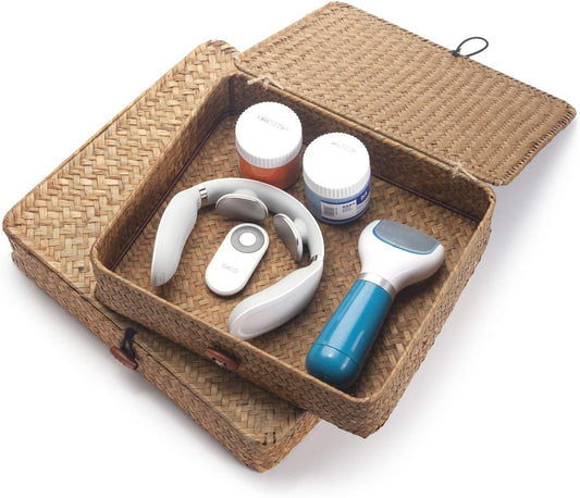 Seagrass Storage Basket Box with Lid, Natural, Set of 2