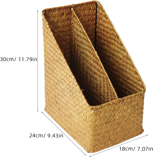 Vertical File Folder Storage Organizer Basket, Thickened Straw Woven