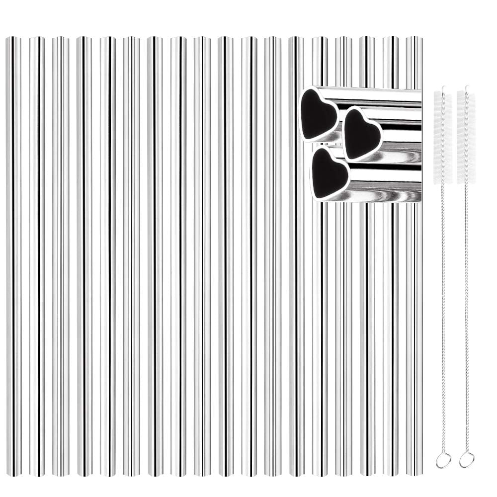 Tomorotec 8.5” Heart-Shaped Stainless Steel Straws Fit for Smoothie, Silver