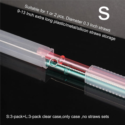 Dakoufish Plastic Straw Carrying Case,6 Packs Reusable Collapsible Box for 9-13 Inch Straight Drinking Straws/chopsticks Storage Perfect for Travel, Gifts (S+L 6pcs)