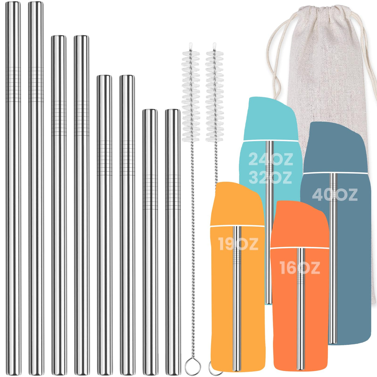 NiHome 8PCS Stainless Steel Straws Fit for Owala Bottle 16-40oz, 4 Lengths
