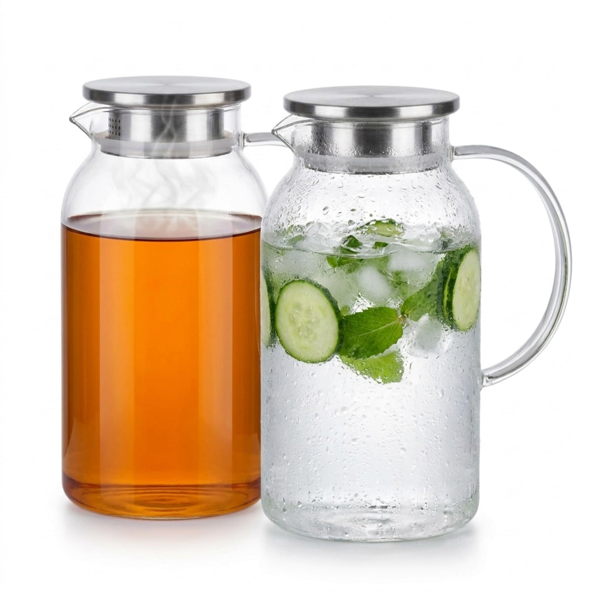 Glass Water Pitcher 2 Pack with Lid & Filter, 50 oz 1.5L Borosilicate Glass