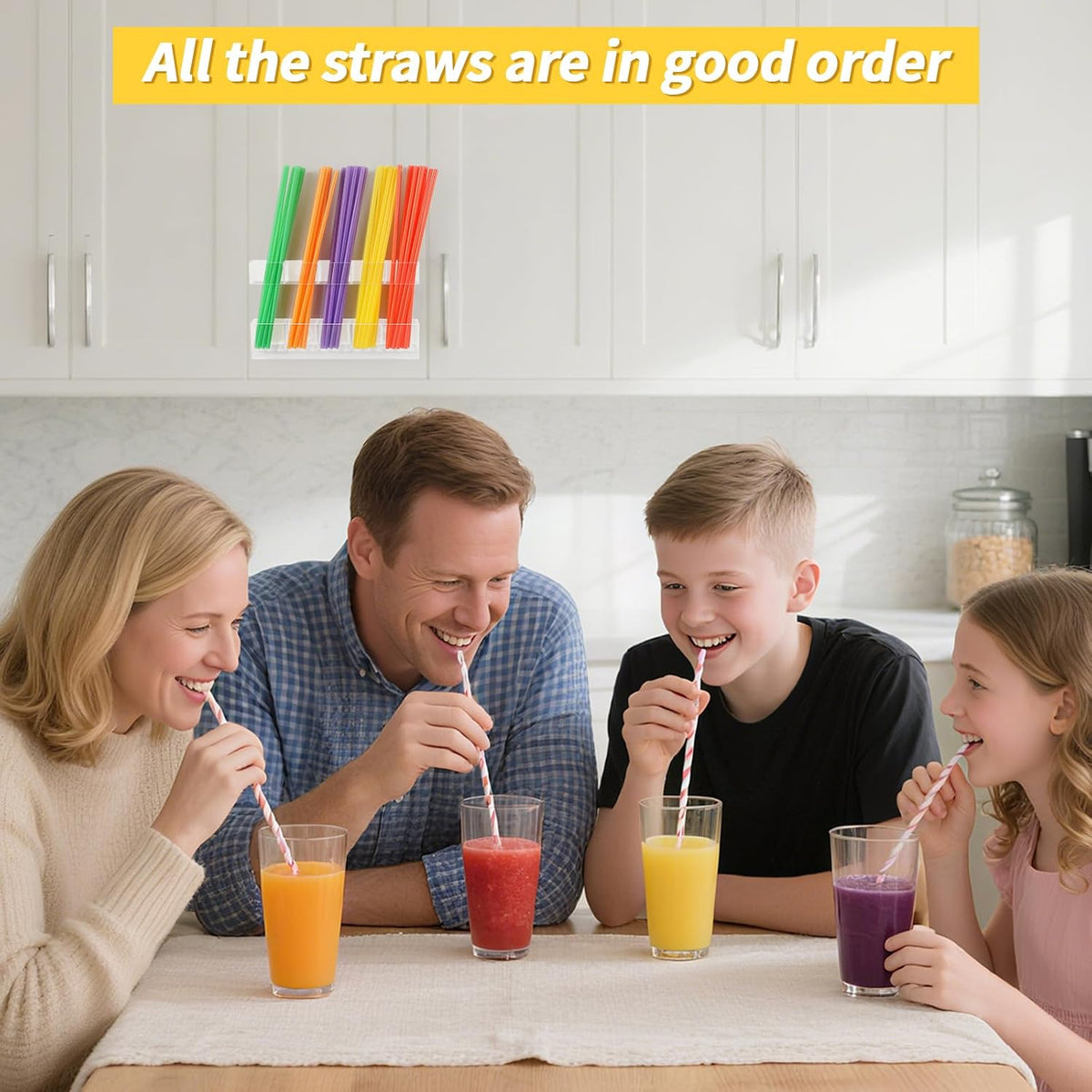 Acrylic Straw Holder for Cabinet Door Separable Transparent Straw Organizer Storage Dispenser for Counter Kitchen Accessories Strong Sticky Gel Included
