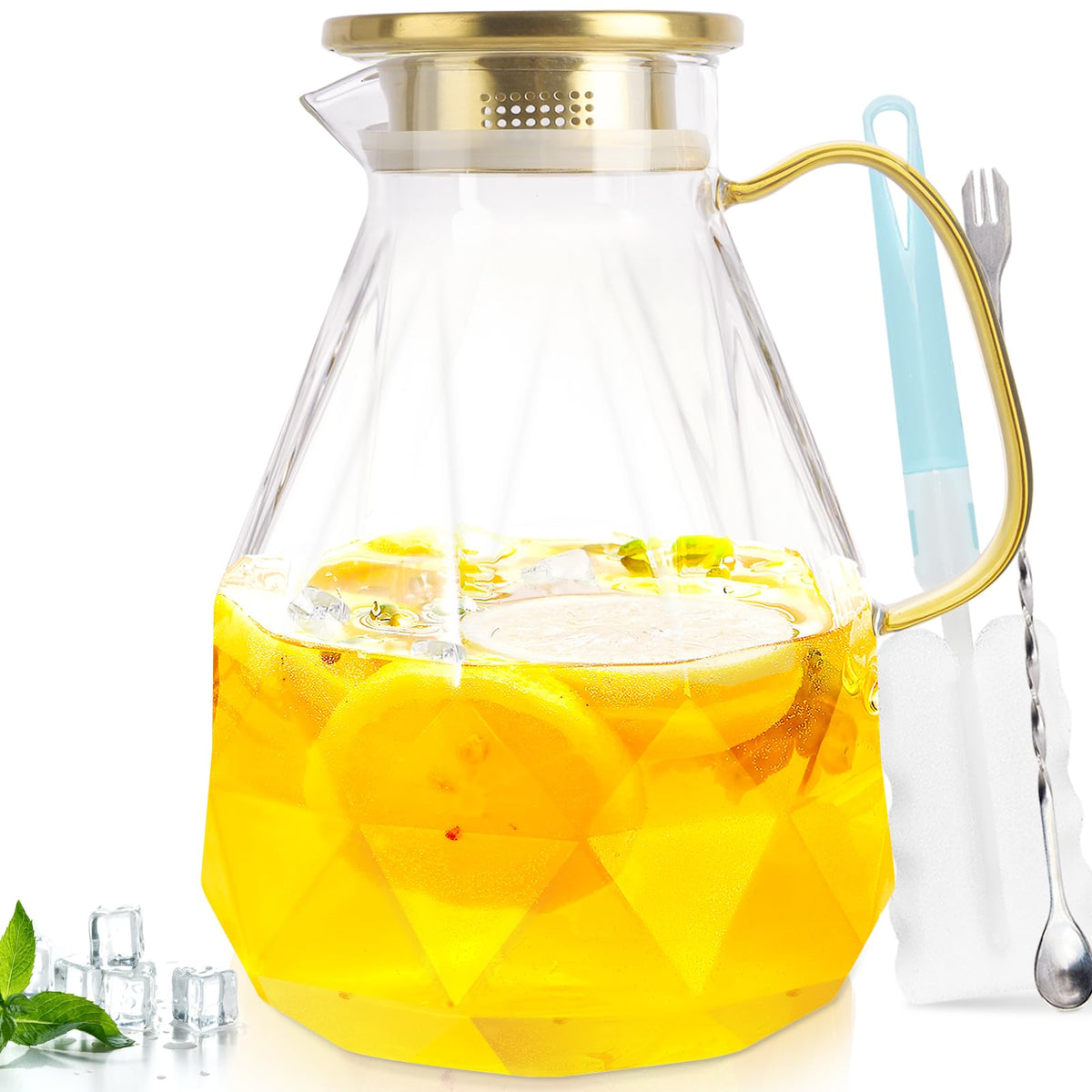 Glass Pitcher, 74.4 oz Water Pitcher With Lid