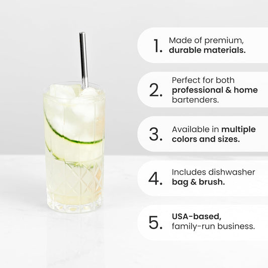 A Bar Above Stainless Steel Straws for Cocktails, 8 Inch Long, 6 Pack