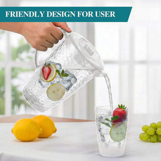 Water Pitcher with 4 Tumblers, 2.4L BPA-Free Pitcher