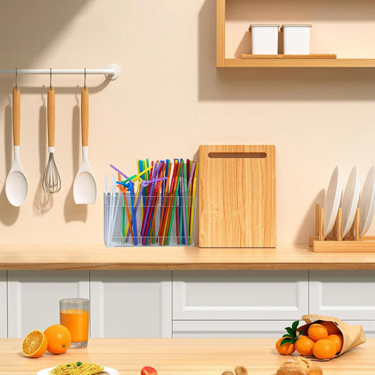 Acrylic Straw Organiser Kitchenware Storage Box Organiser Straw Crisper For Long Term Storage in Restaurant Cupboards or On Kitchen Countertops.
