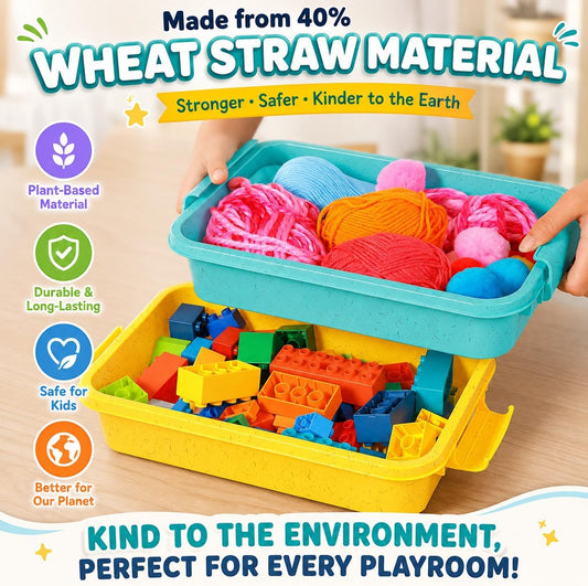 Carolart 3 Pack 12.8 Inch Wheat straw Plastic Storage Bins, Stackable