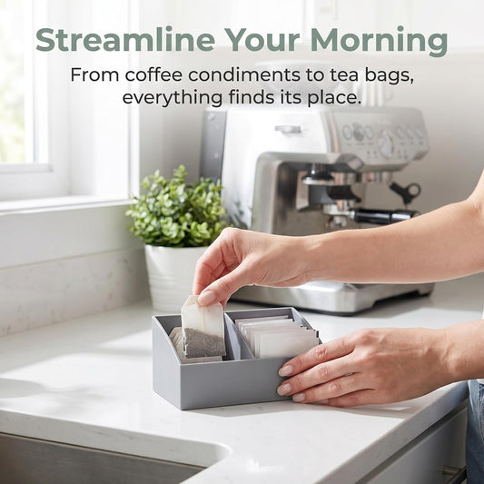 BinaryABC Sugar Packet Holder, Coffee Bar Tea Bag Organizer Box,Grey