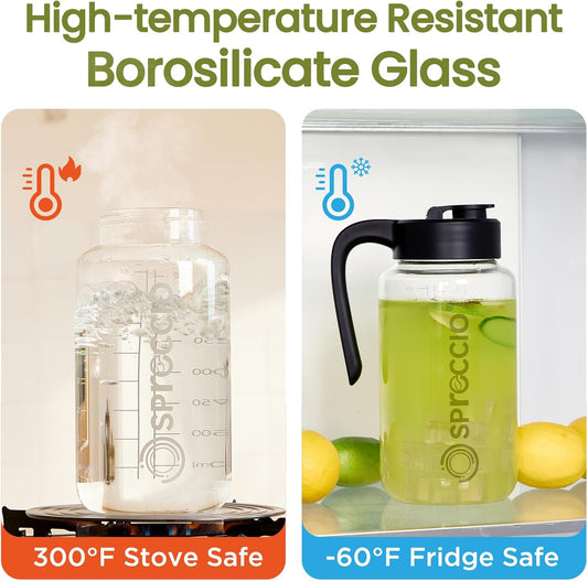 Mason Jar Pitcher 64 oz, Heat-Resistant Glass Pitcher with Lid and Handle, Leak-Proof & Airtight Sun Tea Glass Jar for Outside, Breastmilk, Cold Brew, and Iced Tea (1, black)