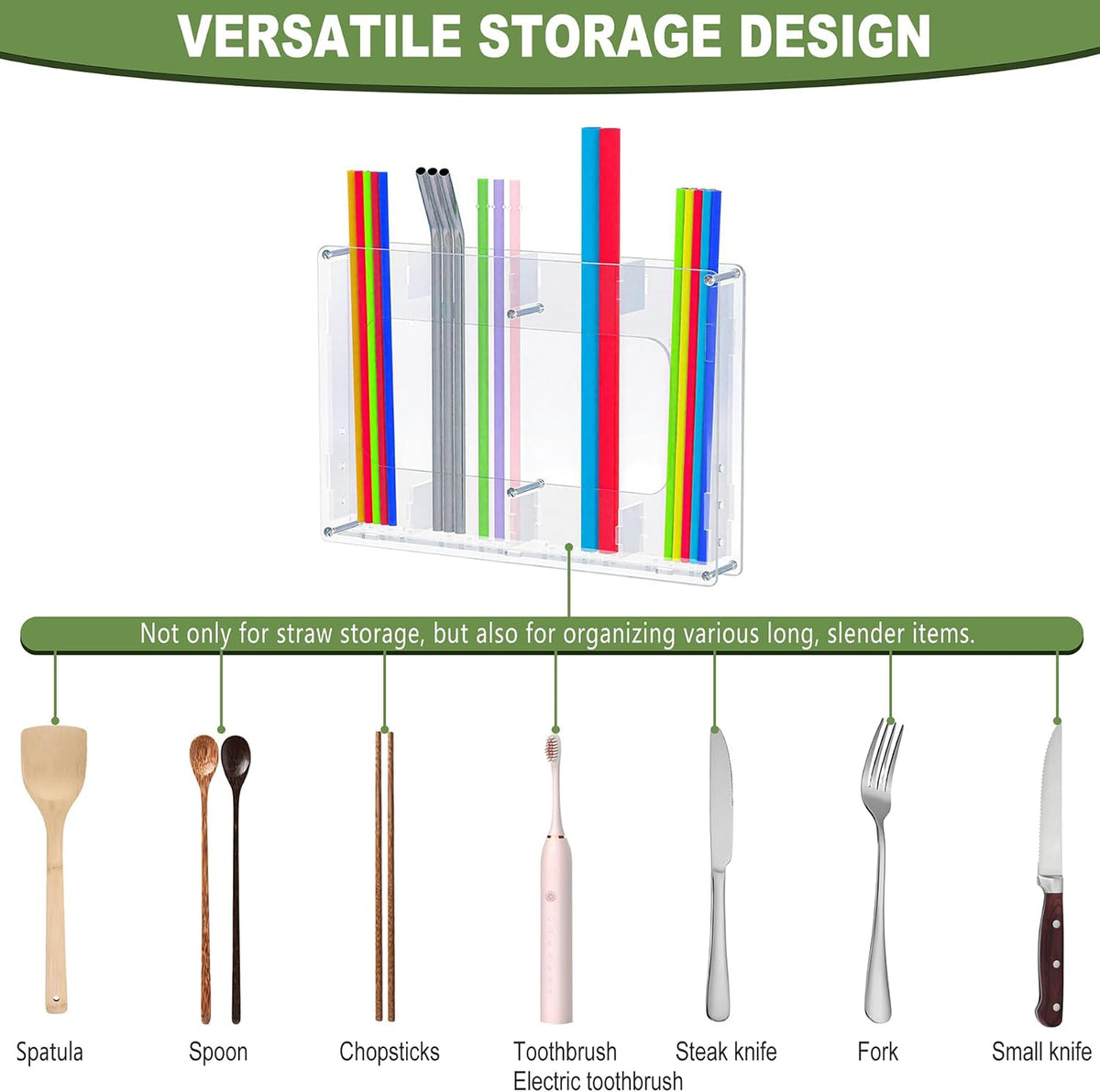 Straw Holder for Cabinet Door & Wall – Acrylic Straw Organizer Storage Box for Reusable Straws, Coffee Sticks, Space Saving Kitchen Organizer