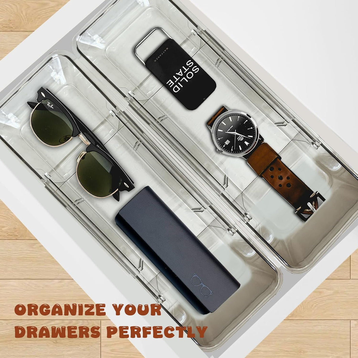 Expandable Straw Organizer Drawer Holder for Cabinet,Deep Drawer Organizer Kitchen Cabinet Organizer detachable compartments Fits for Stanley Long Straw(Transparent