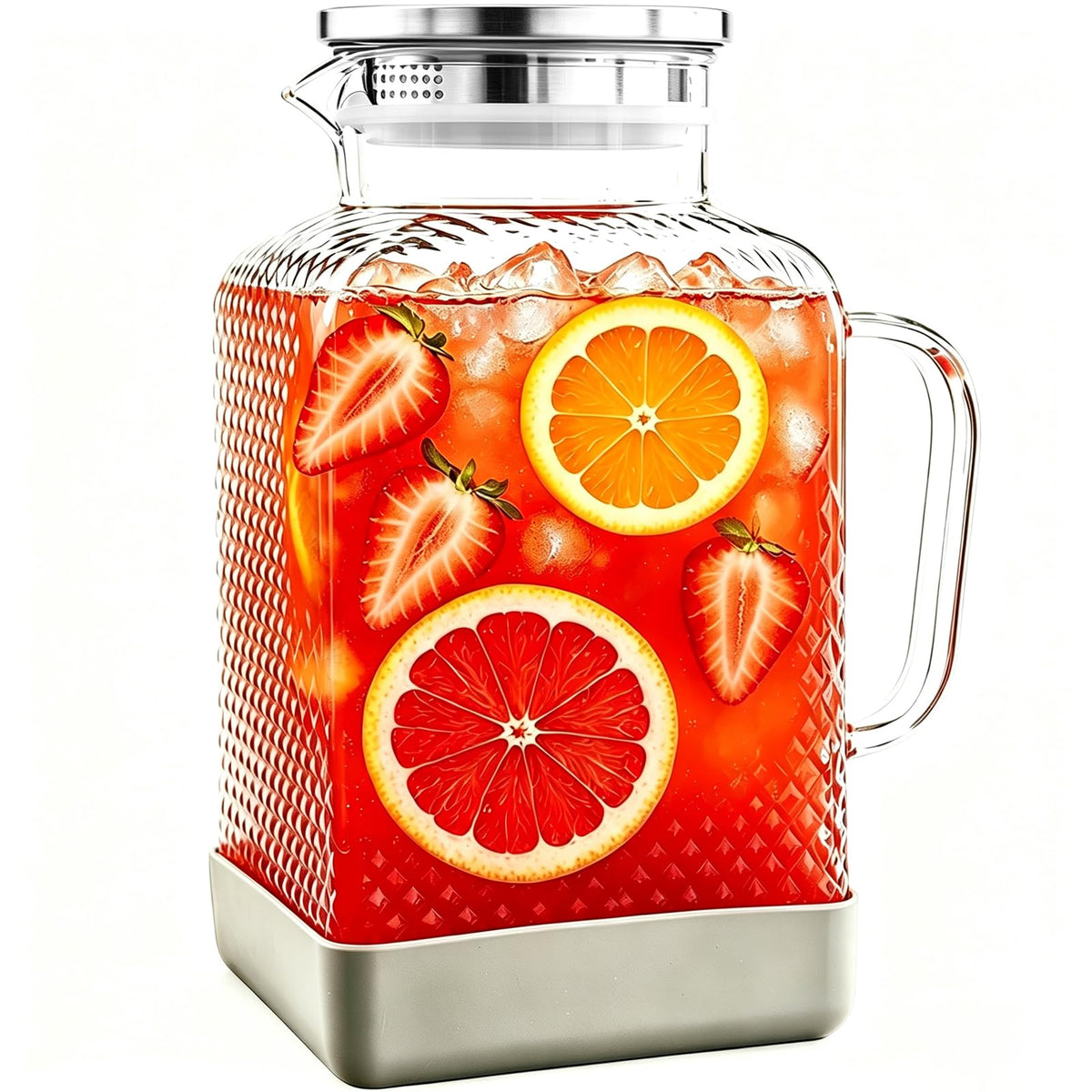 Glass Pitcher with Lid, 1 Gallon Glass Water Pitcher with Handle for Fridge, Iced Tea Pitcher, Cold/Hot water jug,Large Jug for Coffee, Juice and Homemade Beverage