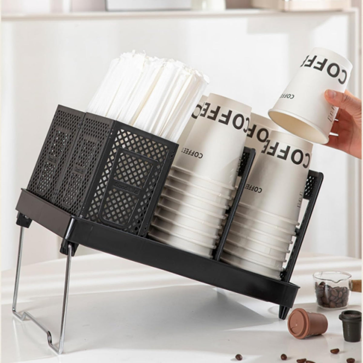 6 Slot Cup and Lid Holder, Disposable Cup Dispenser