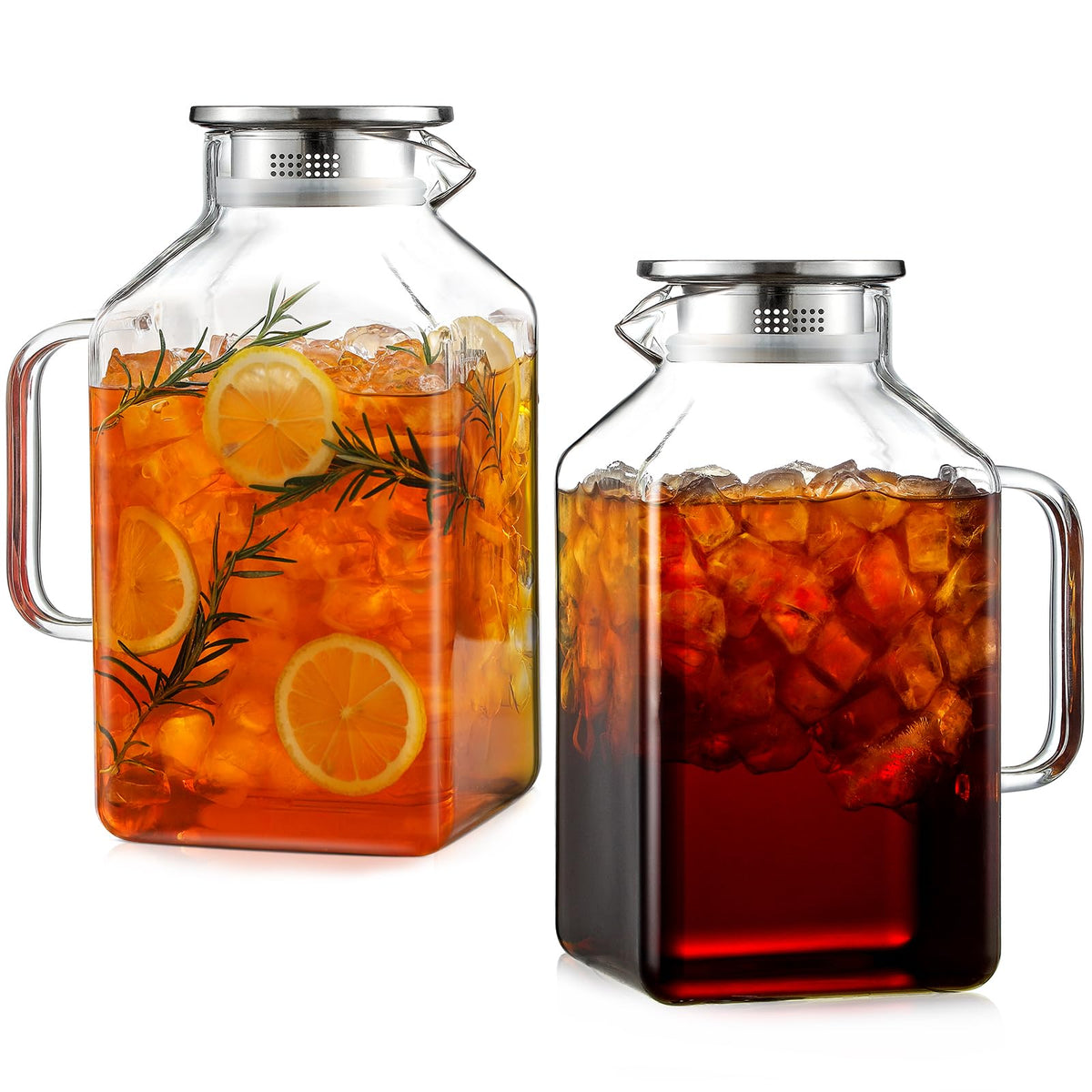 1 Gallon Square Glass Pitcher with Lid and Spout, Borosilicate Glass Carafe for Hot/Cold Drink, Water Pitchers with Handle for Fridge, Extra Large Jug for Iced Tea, Coffee, Juice, Beverage, Black